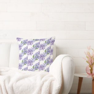 Cojín Decorativo Flores de Lila Acuarela Púrpura