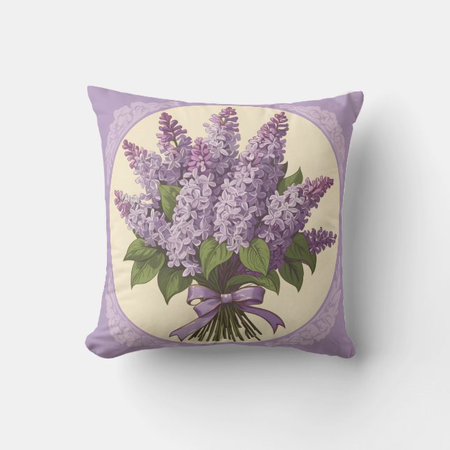 Cojín Decorativo Flores de Lila Púrpura (Anverso)