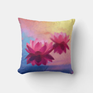 Cojín Decorativo Flores de Lotus abstractas y coloridas