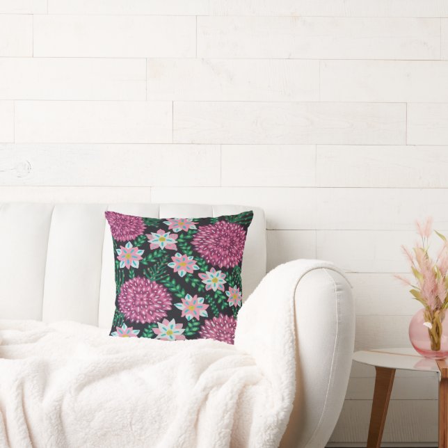 Cojín Decorativo Flores de magenta en negro (Sofá)