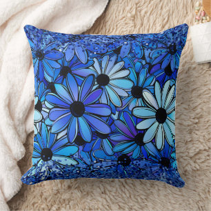 Cojín Decorativo Flores de margarita azul floral Patrón Pastel