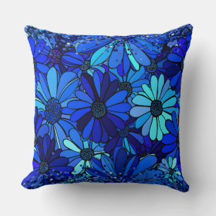 Cojín Decorativo Flores de margarita azul floral Patrón Pastel