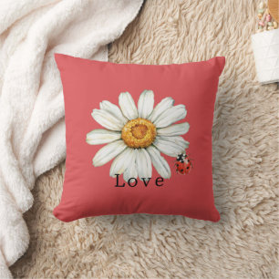 Cojín Decorativo Flores de margarita blancas rojas chic  