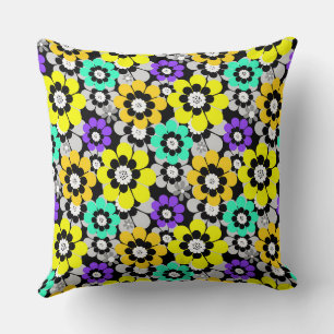 Cojín Decorativo Flores de margarita coloridas Amarillo Turquesa Pu