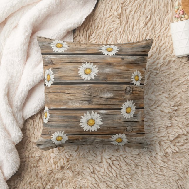 Cojín Decorativo Flores de margarita de madera falsa (Manta)