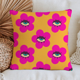 Cojín Decorativo Flores de Margarita de Ojo Malo Fucsia sobre Amari