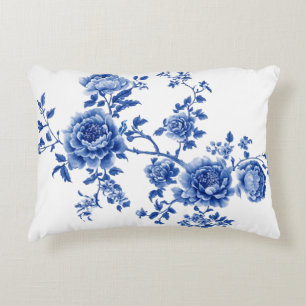 Cojín Decorativo Flores de mariposas blancas azules de Chinoiserie 