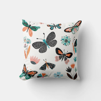 Cojín Decorativo Flores de mariposas: Colección de manos dibujadas