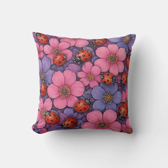 Cojín Decorativo Flores de mariquita (Anverso)