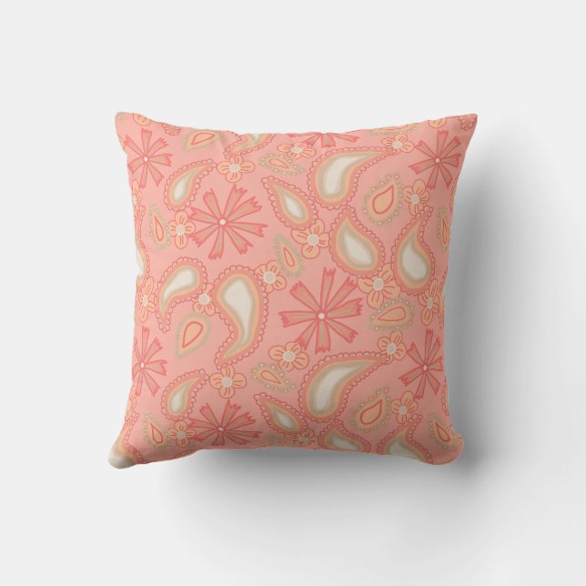Cojín Decorativo Flores de melocotón de paisley (Reverso)