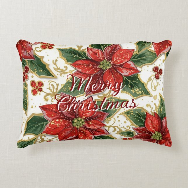 Cojín Decorativo Flores de navidad de amarre de Poinsettia Roja (Anverso)