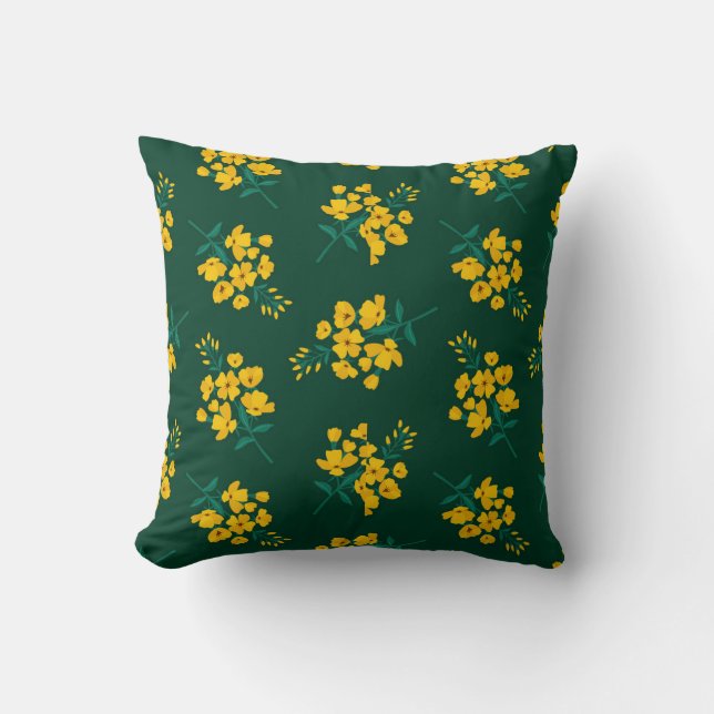 Cojín Decorativo Flores de oro en verde (Anverso)