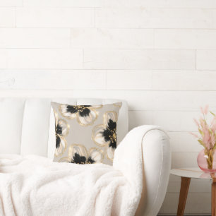 Cojín Decorativo Flores de oro marfil negro crema