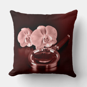 Cojín Decorativo Flores de orquídea rosadas y lupa