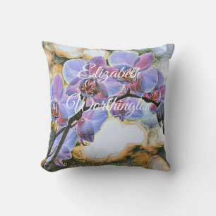 Cojín Decorativo Flores de orquídeas azules púrpuras de pintura mod