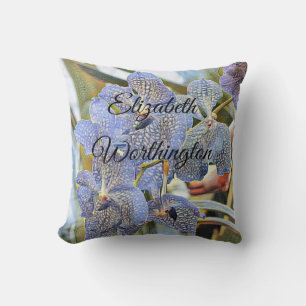 Cojín Decorativo Flores de orquídeas azules púrpuras de pintura mod