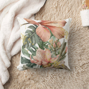 Cojín Decorativo Flores de orquídeas de la selva en acuarela
