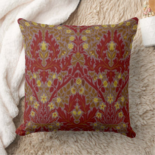 Cojín Decorativo Flores de Otoño Vintage Rojo Dorado William Morris