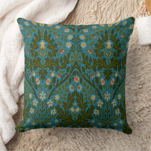 Cojín Decorativo Flores de Otoño Vintage Verde Azul William Morris