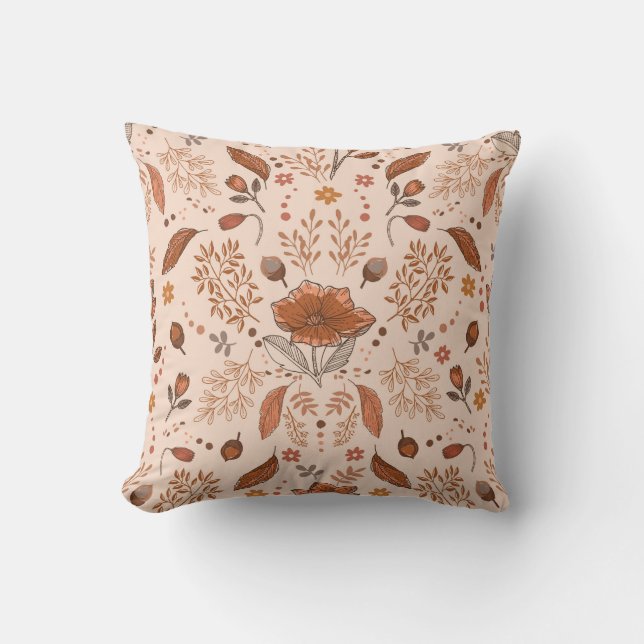 Cojín Decorativo Flores de Otoño y Bellotas (Anverso)