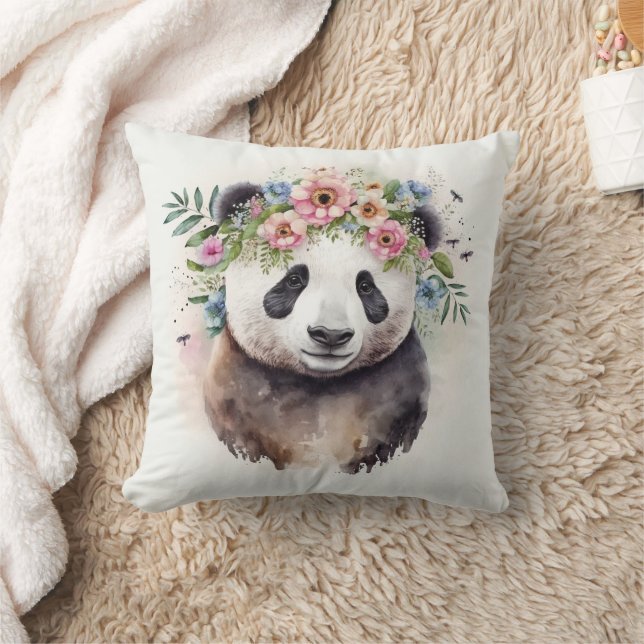 Cojín Decorativo Flores de Panda Acuarela                           (Manta)