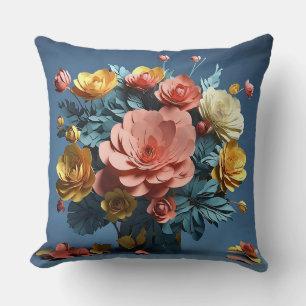 Cojín Decorativo flores de papel 3d