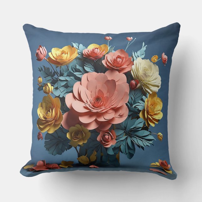 Cojín Decorativo flores de papel 3d (Anverso)