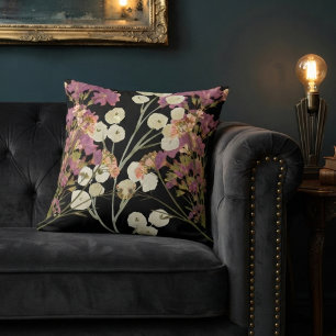 Cojín Decorativo Flores de papel prensado vintage oscuro