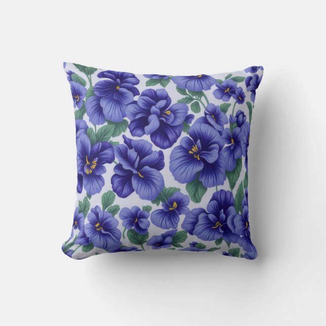 Cojín Decorativo Flores de Pensamiento Azules  (Anverso)