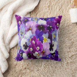 Cojín Decorativo Flores De Pensamientos Purpura Azul Blanco