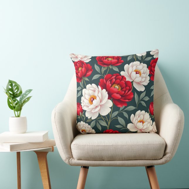 Cojín Decorativo Flores de peonía rojas y blancas (Silla)
