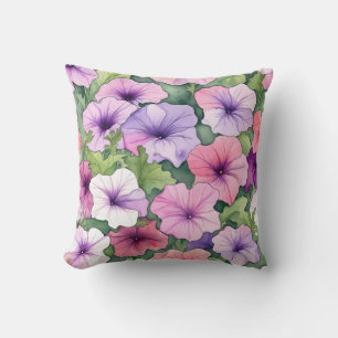 Cojín Decorativo Flores de petunia al acuarela