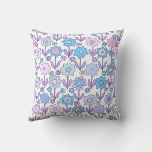 Cojín Decorativo Flores de piedra rosa, azul y púrpura