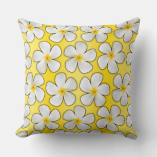 Cojín Decorativo Flores de Plumeria blanca y amarilla en amarillo