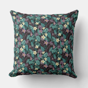 Cojín Decorativo Flores de Plumeria Hojas tropicales verdes de esme