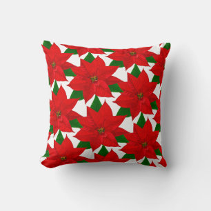 Cojín Decorativo Flores de Poinsettia sobre Blanco