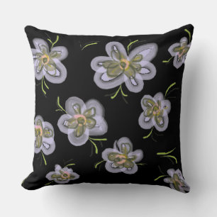 Cojín Decorativo Flores de primavera abstractas púrpura (negro)