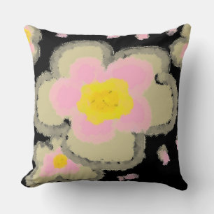 Cojín Decorativo Flores de primavera abstractas (rosa/negra)