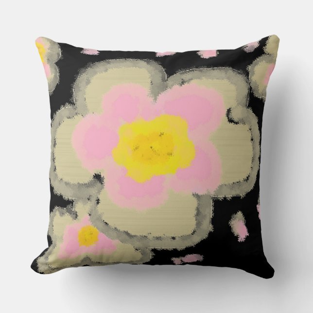 Cojín Decorativo Flores de primavera abstractas (rosa/negra) (Anverso)