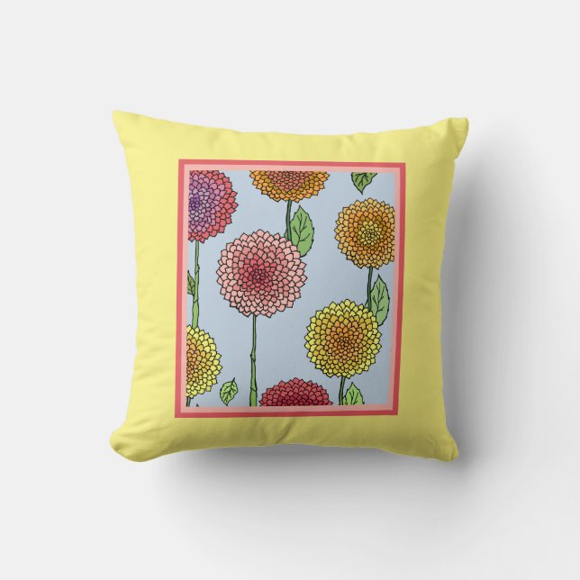 Cojín Decorativo Flores de primavera alegres en amarillo (Anverso)