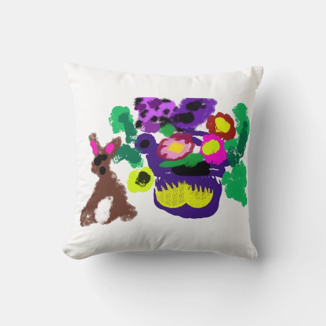 Cojín Decorativo Flores de primavera Alegría de conejo (Anverso)
