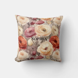 Cojín Decorativo Flores de primavera de crema de borgoña