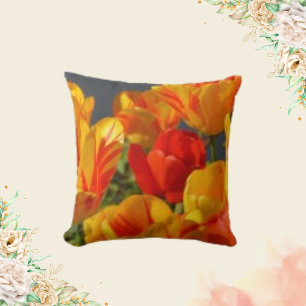 Cojín Decorativo Flores de primavera de tulipanes naranjas