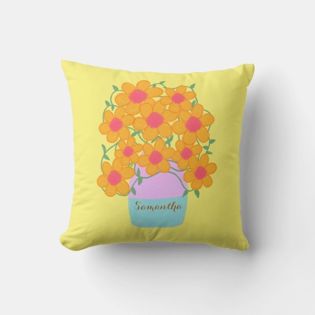 Cojín Decorativo Flores De Primavera naranja Y Rosa (Anverso)