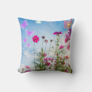 Cojín Decorativo flores de primavera y mariposa
