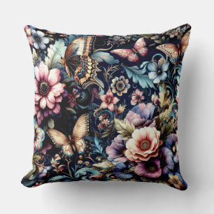 Cojín Decorativo Flores de primavera y mariposas antiguas