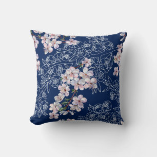 Cojín Decorativo Flores de rama de acuarela cereza con grafo de ram