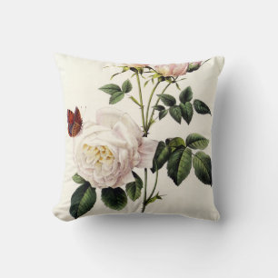 Cojín Decorativo flores de rosa blancas, Pierre Joseph Redouté