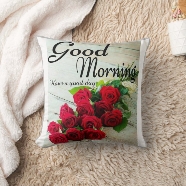 Cojín Decorativo Flores de rosa roja buenas mañanas (Manta)