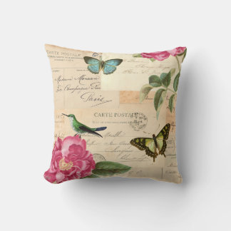 Cojín Decorativo Flores de rosa rústica vintage floral & mariposas